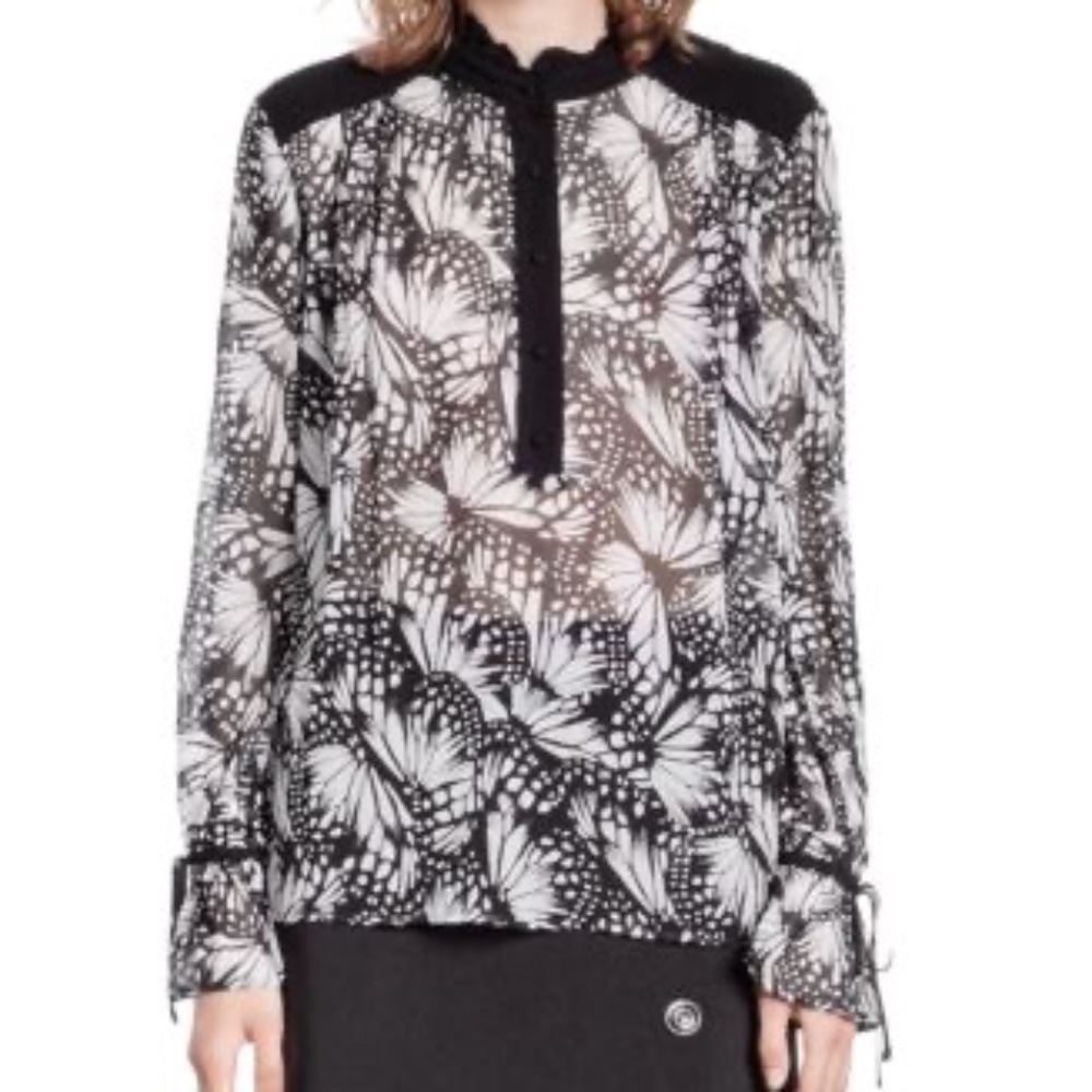 🦋 The Kooples Messy Butterfly Blouse – Black & White (NWT)